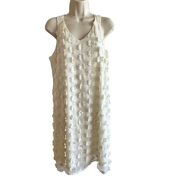 Beige by eci ~ Prettt Ivory Floral appliqué dress ~Sheer and fully lined ~size M - Picture 1 of 11